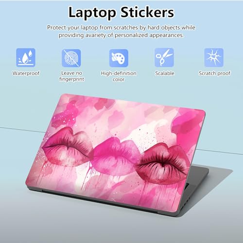 Universal Laptop Skin Sticker with 2 Wrist Pad Skins, Waterproof Scratch Resistant Vinyl Laptop Cover Decal, Cut to Fit for 11–15.6 Inch MacBook HP Dell Lenovo, Lips - color: Lips