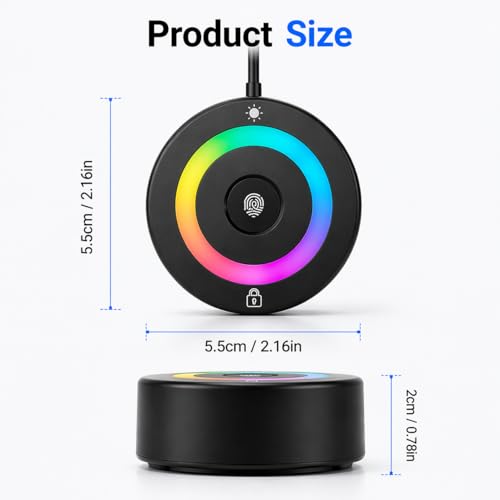 USB Fingerprint Reader for Windows Hello | PC Power Button, RGB Lighting, One-Click Lock, Auto Driver Install, 5ft Extension Cable