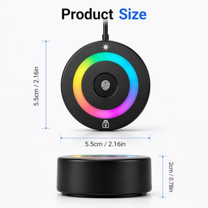 USB Fingerprint Reader for Windows Hello | PC Power Button, RGB Lighting, One-Click Lock, Auto Driver Install, 5ft Extension Cable