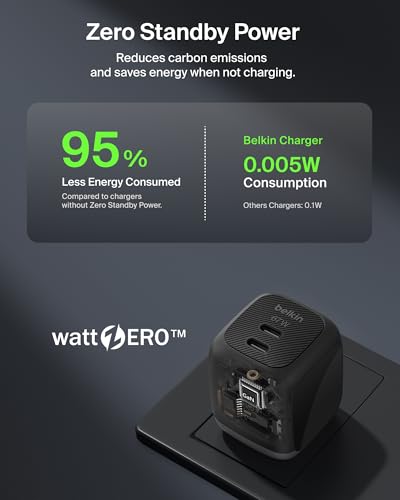 Belkin 67W Dual-Port GaN USB C Charger Block, Fast Charging | Dual-Port Wall Charger, iPhone 17, iPad Pro, Chromebook, Samsung Galaxy S25 Ultra, Pixel 10, Travel - style: 67W Black