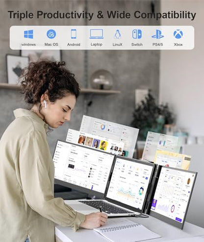 Laptop Screen Extender, Ultra-Thin 14" FHD 1080P Portable Monitor | 2.2lbs Lightweight, Triple Monitor Extender, Plug & Play, For 13"-17" Laptops, Compatible with Wins/Mac/Android/Chrome - size: 14" Monitor