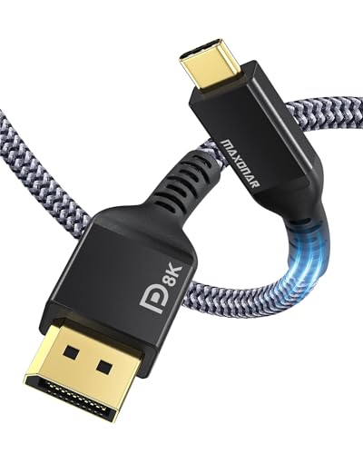 Maxonar VESA Certified USB C to DisplayPort 1.4, 8K 60Hz Thunderbolt 4/3 /USB4 to DP Cable 3.3FT/1M(4K 60Hz 144Hz 120Hz 2K 240Hz) 32.4Gbps HBR3 Alt Mode Adapter for Mac Studio, M2 M1 MacBook - Black | 32.4Gbps Uni-Directional Adapter Nylon Build HDCP, G-S