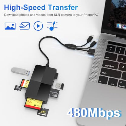 Memory Stick pro Duo Adapter Reader - 8 in 1 SD/TF/MS/CF/XD Card Reader for iPhone/Computer/USB-C Device, Lightning+USB A+USB C Multi Memory Card Reader with 3 USB 2.0 Ports, XD Picture Card Reader