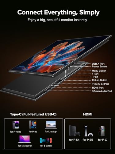 UPERFECT QLED 24" 144Hz Portable Monitor 1080P 145% sRGB 450Nits w/Stand & VESA, HDMI USB-C FHD Travel Monitor for Laptop/Gaming Devices/Phone/Mini PC, External Second Screen for Gaming & Work - size: 24"