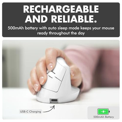 X9 Performance Wireless Vertical Ergonomic Mouse - (BT + 2.4Ghz) - Click in Comfort - Up to 4000 DPI, 6 Button, Rechargeable - Bluetooth Ergonomic Vertical Mouse Wireless - for Mac and PC - White - color: White