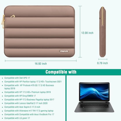 MOSISO Laptop Case 17.3 inch, 17-17.3 inch Puffy Laptop Sleeve Compatible with Dell XPS/HP Pavilion/Ideapad/Acer/Alienware/HP Omen Notebook Computer, Polyester Horizontal Bag with Small Case, Brown - color: Brown, size: 17.3 inch