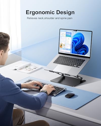 JOIOT Ergonomic Laptop Stand,Adjustable Riser for 10-17.3”Computer | Aluminum Stand,Ventilated cooling holes, relieves neck strain, stable support, perfect for home office, study, video call use - color: Black