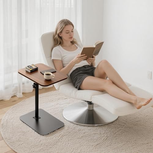 ZEAPTAC C-Shaped Side Table, 360° Swivel Height Adjustable, Lightweight Portable TV Tray Snack End Table for Couch Sofa Bed Small Spaces-Walnut - color: Walnut