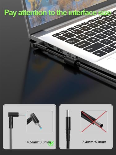 65W 45W Smart Blue Tip Compatible with HP Envy x360 13 15 17& Elitebook 840 850& Pavilion& ProBook& Stream& Notebook& Spectre 13 Chromebook 11 14 Zbook 14u 15u Laptop Power Adapter