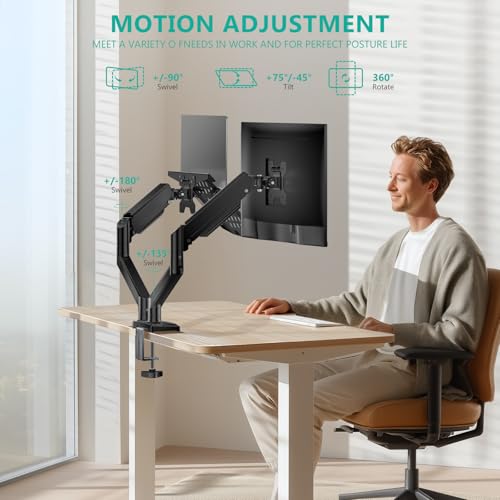 WALI Laptop Desk Mount, Dual Monitor Arm with Laptop Holder, Adjustable Height Laptop Arm Mount for Desk, Fits 17” Notebook and 32” Monitors, Up to 22Lbs (GSMP002LP), Black - size: Dual, style: Adjustable Desk Mount
