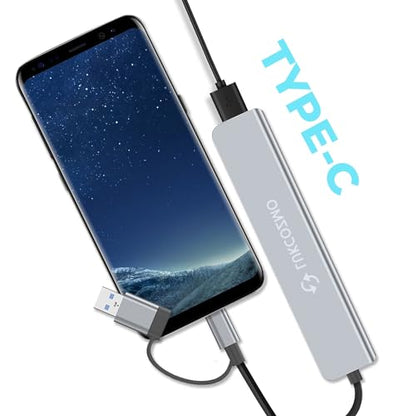 7 in 1 USB C Hub with USB 3.0 Splitter, 4 USB Ports & SD/TF Card Reader | Compatible with MacBook, iPad Pro, Dell, HP Laptops, Audio Output, Plug and Play, No Driver Needed, Aluminum Alloy Housing - color: Compatible for Apple, grey