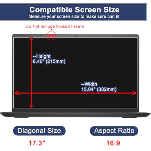 17.3" Laptop Tempered Glass Screen Protector for 17.3 Inch HP/Dell/Sony/Samsung/Lenovo/Acer/MSI/Razer Blade/LG Laptop 17.3" 16:9 Aspect Ratio Screen(15"x 8.5"/W x H) 9H, Anti Fingerprint, Bubble Free - size: 17.3"(16:9)