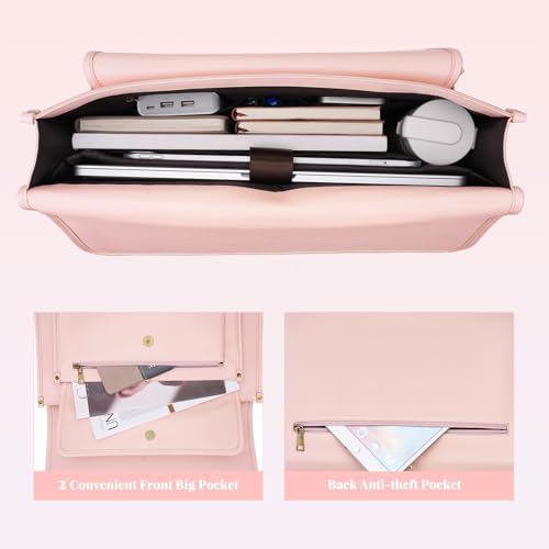MOSISO 3 in 1 Laptop Bag, 15.6 inch PU Leather Shoulder Bag | Briefcase Messenger Satchel Laptop Backpack, 15-16 inch Computer Bags Handbag Bookbag, Pink - color: Pink, size: 15.6 inch