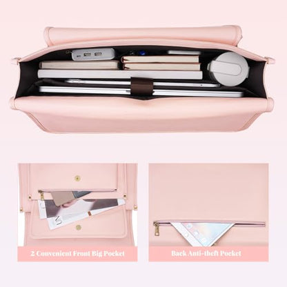 MOSISO 3 in 1 Laptop Bag, 15.6 inch PU Leather Shoulder Bag | Briefcase Messenger Satchel Laptop Backpack, 15-16 inch Computer Bags Handbag Bookbag, Pink - color: Pink, size: 15.6 inch