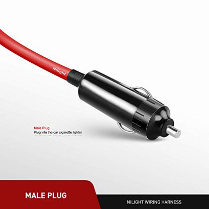 Nilight 10003W 14 Ft Male-to-Female Extension Cord Cable Heavy Duty 12V/24V Car Charger with Cigarette Lighter Socket,2 Years Warranty, red - color: 14ft Cigarette Lighter Red