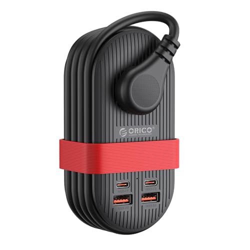 ORICO 45W Power Strip for iPhone 17 and Galaxy S25, 7 in 1 Charging Station with 3AC, 2 USB-A, 2 USB-C, 4ft Thin Extension Cord, Flat Plug Fashion Essential for Cruise Ship/Travel/Home/Dorm - TK45 - color: Black, size: USB MAX 45W