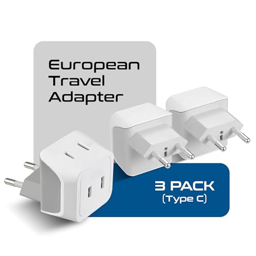 Ceptics European Travel Plug Adapter Europe Power Adaptor Charger Dual Input - Ultra Compact - Light Weight - USA to any Type C Countries such as Italy, Iceland, Austria and More (CT-9C), white | USA to Type C adapter, Lightweight Design, European Plug Ad