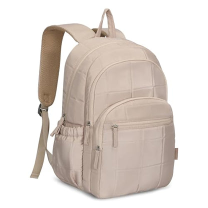 College Laptop Backpack 16 Inches Quilted Travel Backpack for Women Lightweight Puffer Casual Daypack 28L Camel - color: Camel