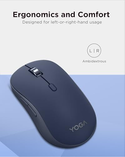 Lenovo Yoga Bluetooth Silent Mouse, 3 Level DPI Adjustment, 36 Month Battery Life, Bluetooth 5.3, 3 Device Paring, Whisper Quiet, Programmable Buttons, Smooth Finish, Cosmic Blue - color: Cosmic Blue