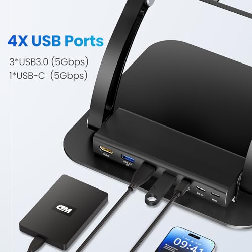 tounee Laptop Stand with Detachable USB-C Hub, 100W PD Charging, 4K@60Hz HDMI, 3 USB Ports, Ergonomic Laptop Holder Docking Station for 10-17" Laptops, MacBook & More (Black) - color: BLACK