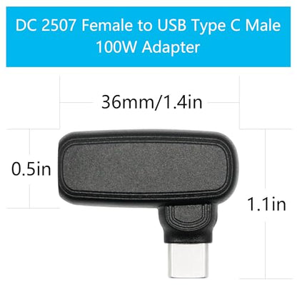 90 Degree 100W DC 2.5mm x 0.7mm Power Adapter, Input 15 - 20.5V, PD Chip | Right Angle DC 2507 Female to USB Type C Male PD Plug, Built in PD Intelligent Chip Quick Identification V/A, for USB C Port - style: DC 2507 Female to USB Type c Male - 100W