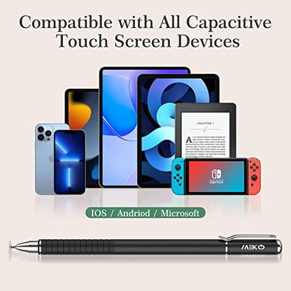 MEKO(2 Pcs) [2 in 1 Precision Series] Disc Stylus/Styli for All Touch Screen Devices Bundle with 4 Replaceable Disc Tips, 2 Replaceable Fiber Tips - (Black/Gold) | MEKO 1st Gen Passive Stylus, Fiber & Rubber Tips with Clip, Compatiable with All Touch Scre