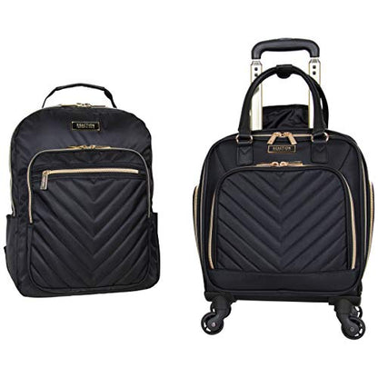Kenneth Cole REACTION Chelsea 2-Piece Bundle - 17" 4-Wheel Spinner Underseat Carry-On Luggage & Matching 15" Laptop Backpack, Black - color: Black, size: 2pc Bundle (Underseater+Backpack)