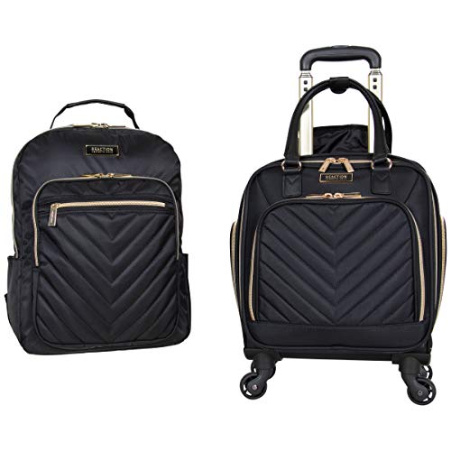 Kenneth Cole REACTION Chelsea 2-Piece Bundle - 17" 4-Wheel Spinner Underseat Carry-On Luggage & Matching 15" Laptop Backpack, Black - color: Black, size: 2pc Bundle (Underseater+Backpack)