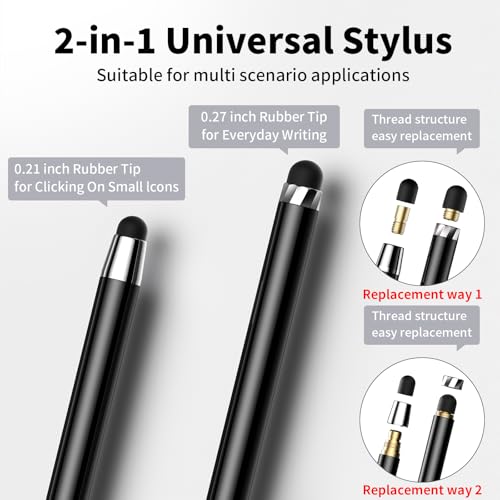 Stylus(10 PCS),Stylus Pen for Touchscreen,High Sensitivity & Precision | Universal Stylus,2-in-1 Rubber Tip,Thick and Thin Nibs,Touch Screens of iPhone/iPad/Android Tablets - color: 5PCS Silver & 5PCS Black