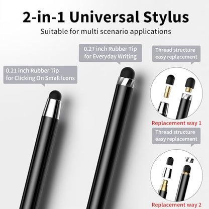 Stylus(10 PCS),Stylus Pen for Touchscreen,High Sensitivity & Precision | Universal Stylus,2-in-1 Rubber Tip,Thick and Thin Nibs,Touch Screens of iPhone/iPad/Android Tablets - color: 5PCS Silver & 5PCS Black