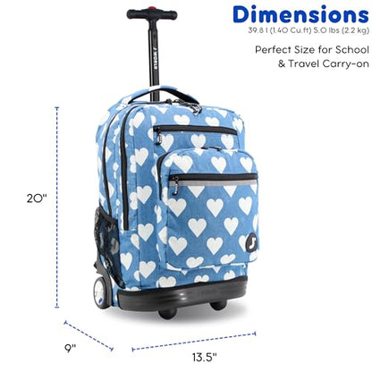 J World Sundance Laptop Rolling Backpack for Girls Boys. Roller Bookbag with Wheels, 20 Inch, Demim Heart - color: Denim Heart