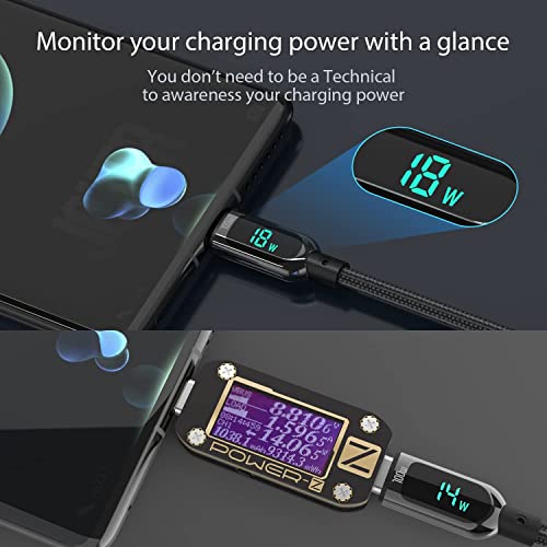 SOOPII 100W 1ft USB C to USB C Cable Fast Charge, Nylon Braided Cable with LED Display for lPhone 16/15 Pro/15 Plus/15 Pro Max,lPad Air,MacBook Pro,Galaxy S24/S23, Pixel, LG (Black) - color: Black, size: 0.3M - 100W