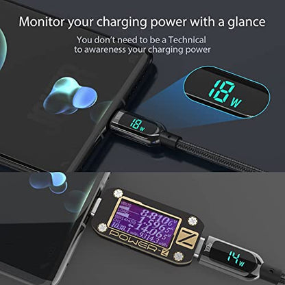 SOOPII 100W 1ft USB C to USB C Cable Fast Charge, Nylon Braided Cable with LED Display for lPhone 16/15 Pro/15 Plus/15 Pro Max,lPad Air,MacBook Pro,Galaxy S24/S23, Pixel, LG (Black) - color: Black, size: 0.3M - 100W