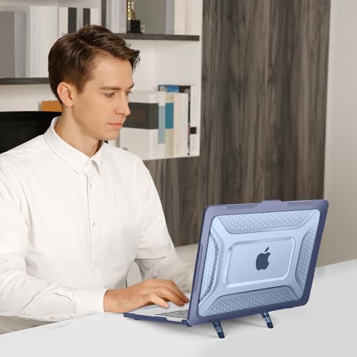 MOSISO Compatible with MacBook Air 13 inch Case M5 M4 M3 M2, Navy Blue | 2 in 1 Kit Honeycomb Shock Resistant Hard Case with Foldable Kickstand for MacBook Air 13.6 2026-2022 A3449 A3240 A3113 A2681 - color: Navy Blue