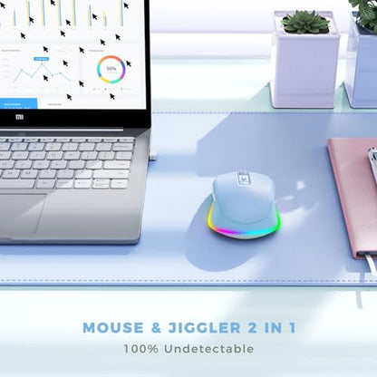 PEIOUS Wireless Mouse Jiggler - Keep Computers Awake, Light Blue | Rechargeable LED Mouse, Silent Clicks, Adjustable DPI and Random Movement Keep Computers Awake for Laptop/PC/Mac - color: Light Blue
