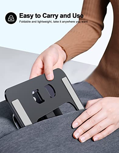 RIWUCT Foldable Aluminum Alloy Laptop Stand for Desk, Height Adjustable Ergonomic Computer Stand, Portable Laptop Riser Holder Printer Stand Compatible with MacBook Pro Air/HP/Dell 10-16", Black - color: Matte Black