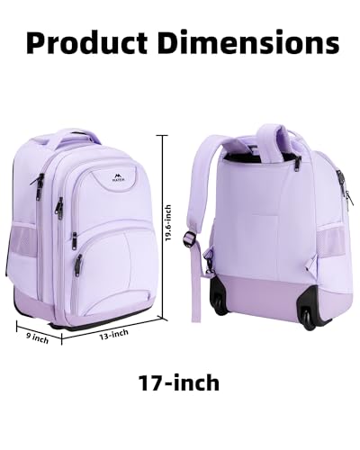 MATEIN Rolling Backpack for Women, 17 Inch Laptop Backpacks with Wheels | Backpack with Wheels, 17 inch Laptop Backpack, 36 L Main Compartment, Breathable Adjustable Straps, Rolling Travel Bag - color: Purple, size: 17-inch