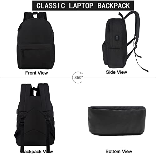 Lightweight School Backpack with Pencil Pouch, Backpack for School Boys and Girls(Black backpack set) - color: All Black, size: 20L