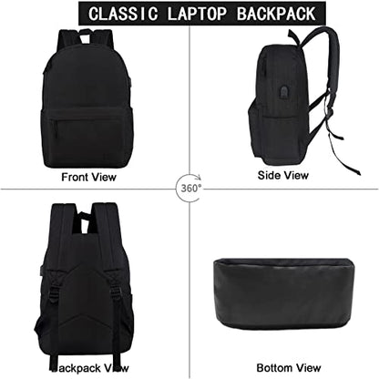 Lightweight School Backpack with Pencil Pouch, Backpack for School Boys and Girls(Black backpack set) - color: All Black, size: 20L