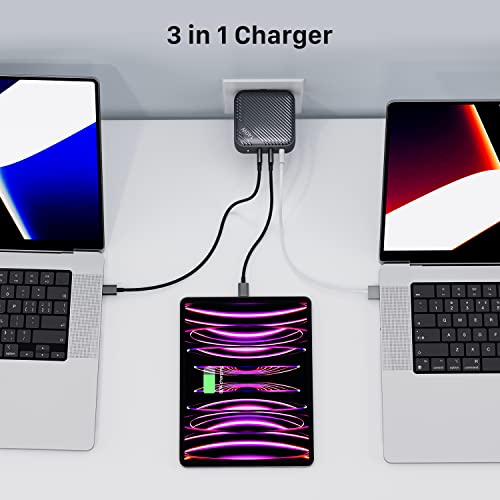 INVZI GaNHub 140W USB C Charger, PD 3.1 GaN Charger 3-Port Foldable Laptop Wall Charger Power Adapter for MacBook Pro 16" M1, Dell XPS, iPad Pro, iPhone 16/15 Series, Galaxy, Steam Deck