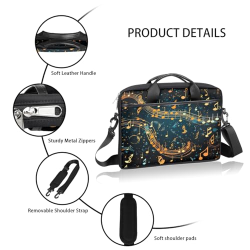 Laptop Shoulder Bag for Women Men, Waterproof Computer Case Messenger Bag Briefcase for Business Office Travel - color: Musical Notes Abstract