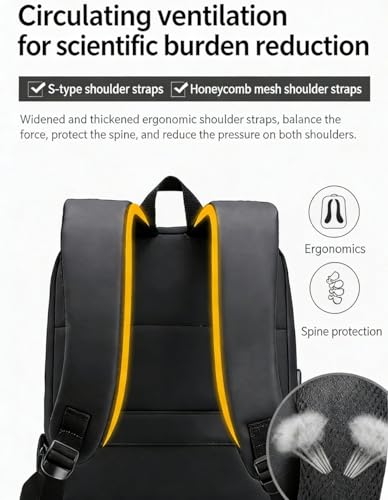 LINGYUE Business Travel Backpack With USB Charging Port, Durable Nylon Laptop Fits 15.6 Inch Notebook, Waterproof Resistant Anti-Theft Bag For Work School, Black(Gray)