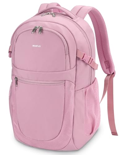 ECOHUB Travel Backpack for Women, 17.3 inch Suspended Laptop Backpack, Fashion Water-Resistant 28L Personal Item Bag with 12 Pockets for Causal, Work, Pink - color: Pink