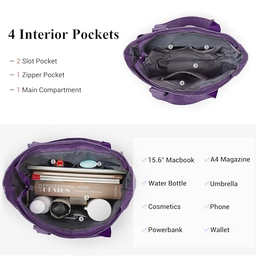 VOLGANIK ROCK Canvas Tote Bag Waterproof Nylon Multi Pocket Shoulder Bags Laptop Work Bag Teacher Purse Handbag for Women Men - color: Purple 2