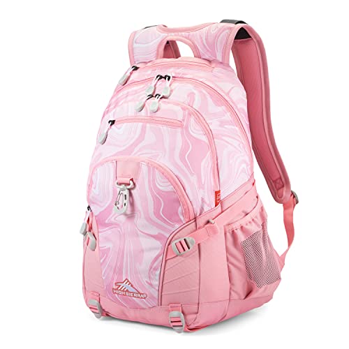 High Sierra Loop Backpack, Travel, or Work Bookbag with tablet sleeve, One Size, Pink Marble - Bubblegum Pink - color: Pink Marble/Bubblegum Pink