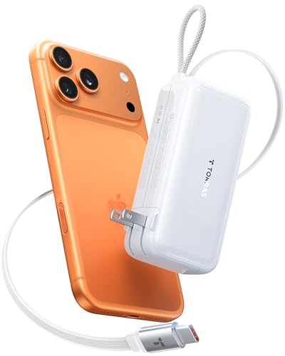 TORRAS EasyGO Lite 10000mAh Power Bank, 35W 3-in-1 Portable Charger | Built-in 2.3ft Retractable USB-C Cable and Wall Plug, Travel for iPhone 17/16/15 Pro Max, Samsung, iPad and MacBook Air