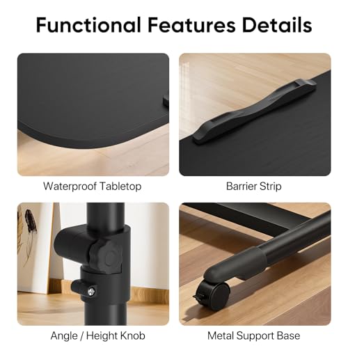 MoNiBloom Rolling Mobile Standing Desk 360° Rotatable Panel Adjustable Height 59''-89'' Portable Overbed Laptop Sofa Table Cart with Wheels for Offices Home Medical, Black - color: Black/Black