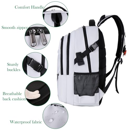 FENGDONG Durable Waterproof Travel Laptop Backpack 17.3 inch,Large College Backpack Bookbag for Men & Women Business Backpack with USB Charging Port and Headset Port Silver Black - color: A4-silver Gray
