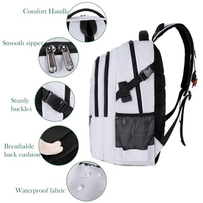 FENGDONG Durable Waterproof Travel Laptop Backpack 17.3 inch,Large College Backpack Bookbag for Men & Women Business Backpack with USB Charging Port and Headset Port Silver Black - color: A4-silver Gray