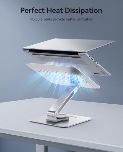 ORICO Adjustable Laptop Stand with 360° Rotating Base, Foldable Aluminum Alloy Laptop Riser for Desk, Compatible with MacBook Neo Air Pro, Dell, HP (Up to 17") - ST10, Silver - color: Silver
